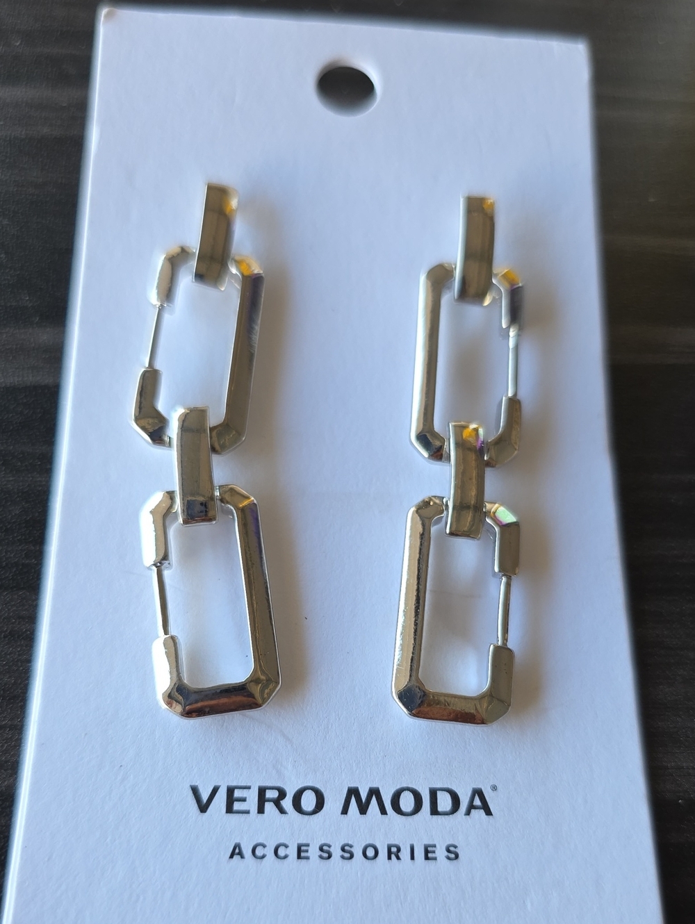 Vero Moda Silver Linked Geometric Drop Earrings